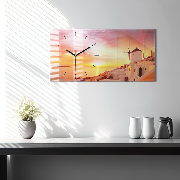 Reloj de cristal horizontal Antiguo molino de viento en Santorini