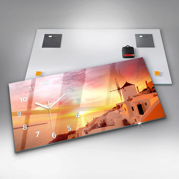 Reloj de cristal horizontal Antiguo molino de viento en Santorini