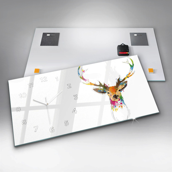 Reloj de cristal horizontal Cabeza de ciervo coloreada