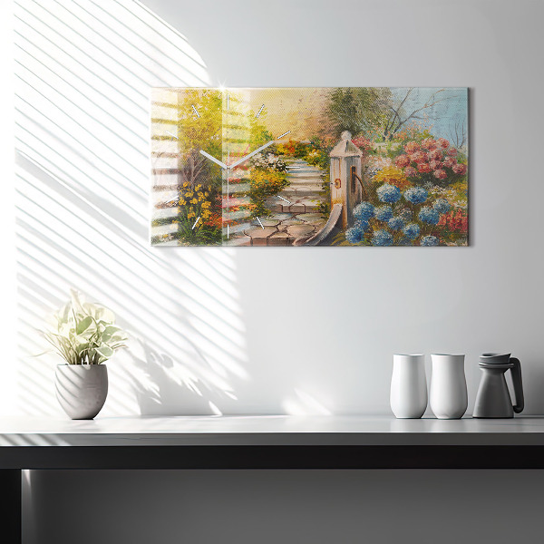 Reloj de cristal horizontal Composición al óleo en un bosque