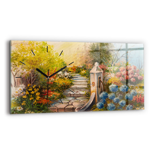 Reloj de cristal horizontal Composición al óleo en un bosque