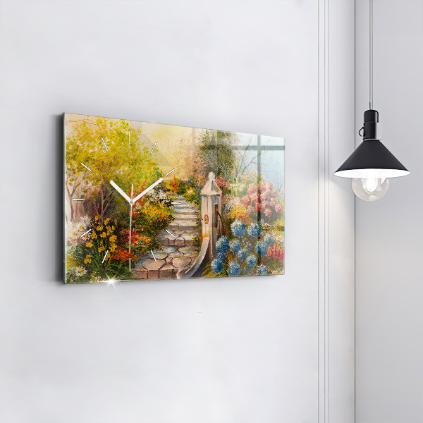 Reloj de cristal horizontal Composición al óleo en un bosque