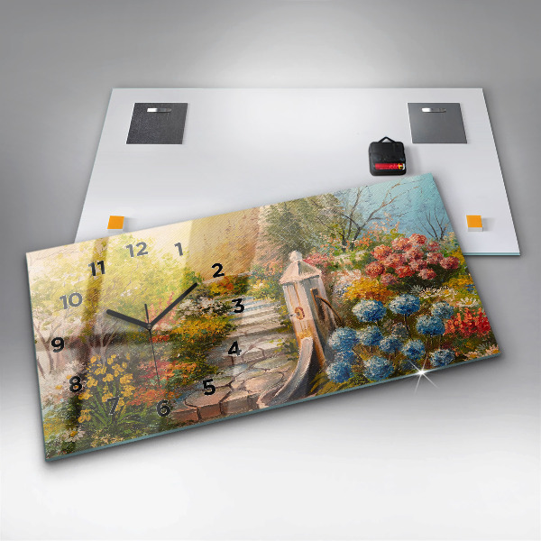 Reloj de cristal horizontal Composición al óleo en un bosque