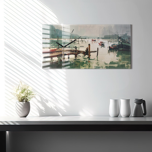 Reloj horizontal Barcos de pesca en el puerto