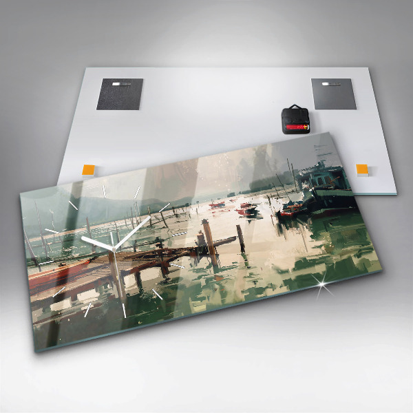 Reloj horizontal Barcos de pesca en el puerto