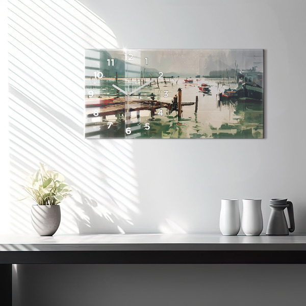 Reloj horizontal Barcos de pesca en el puerto