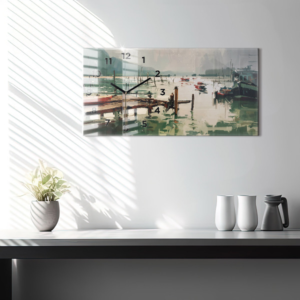 Reloj horizontal Barcos de pesca en el puerto