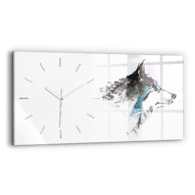 Reloj de cristal horizontal Perfil de un lobo pintado