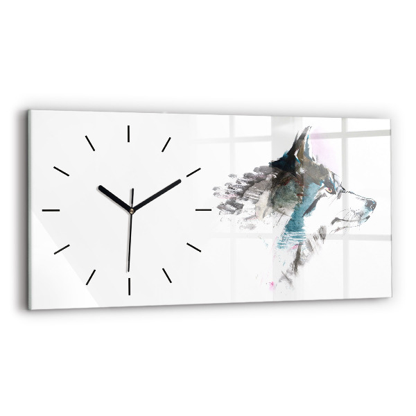 Reloj de cristal horizontal Perfil de un lobo pintado