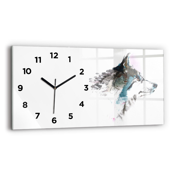 Reloj de cristal horizontal Perfil de un lobo pintado