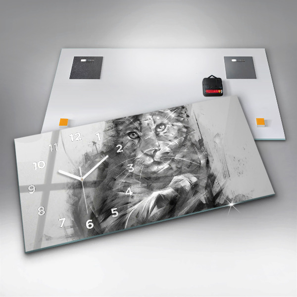 Reloj de cristal horizontal León pintado