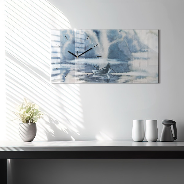 Reloj de cristal horizontal Lago de invierno Barco