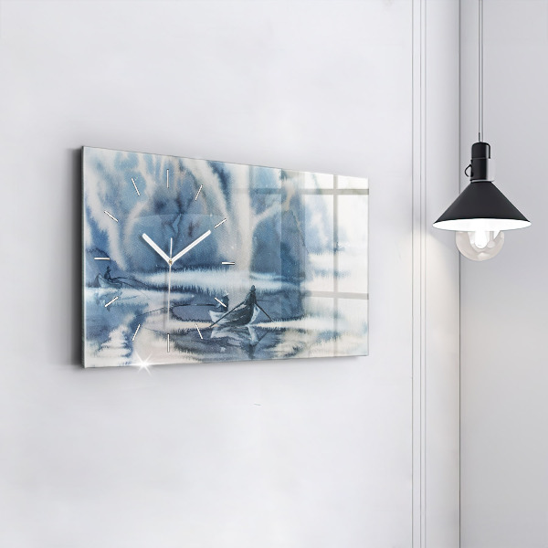 Reloj de cristal horizontal Lago de invierno Barco