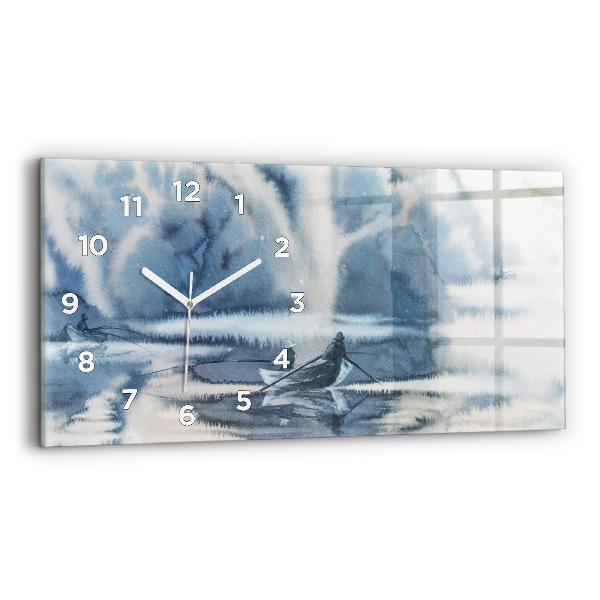 Reloj de cristal horizontal Lago de invierno Barco
