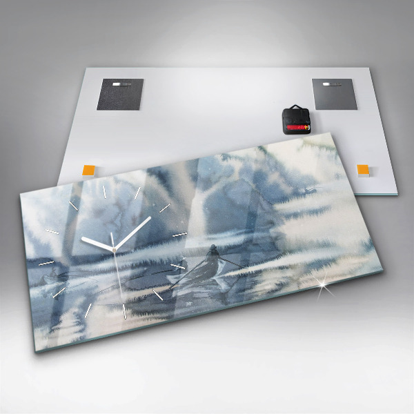 Reloj de cristal horizontal Lago de invierno Barco