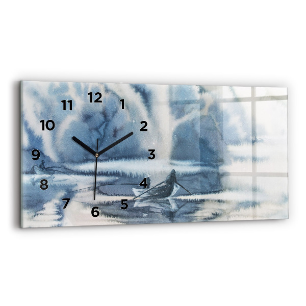 Reloj de cristal horizontal Lago de invierno Barco