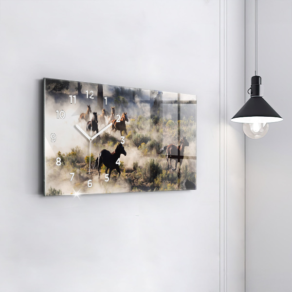 Reloj de cristal horizontal Manada de caballos a toda velocidad