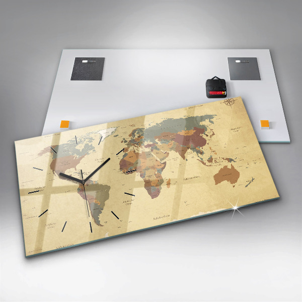 Reloj de cristal horizontal Mapamundi estilo vintage