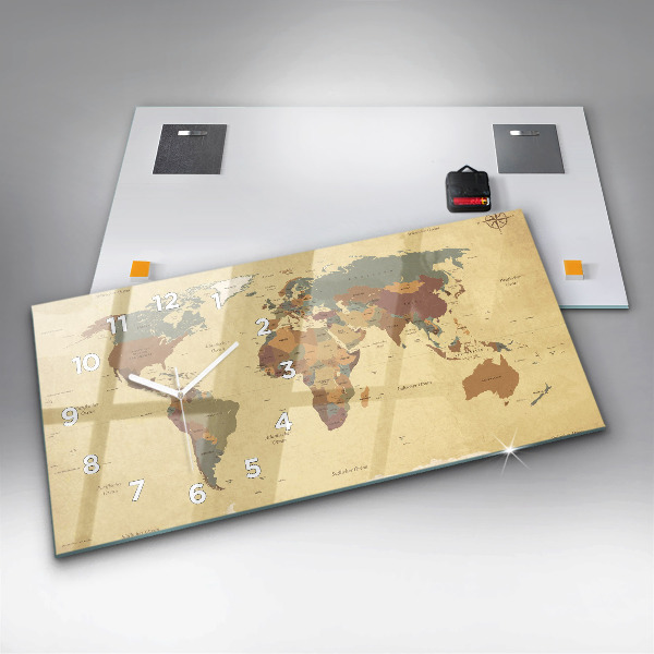 Reloj de cristal horizontal Mapamundi estilo vintage
