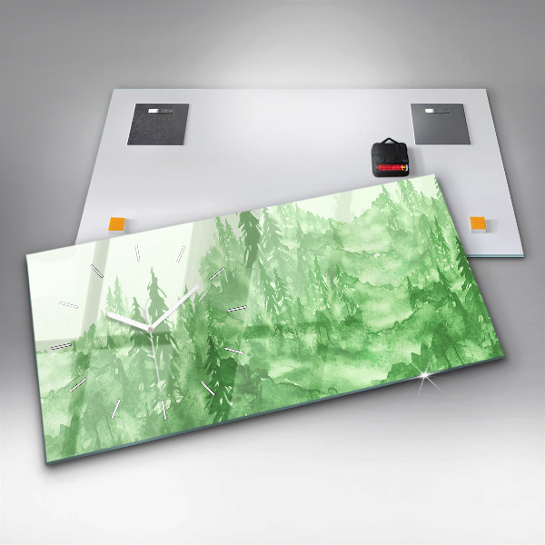 Reloj de cristal horizontal Pintura de un bosque verde