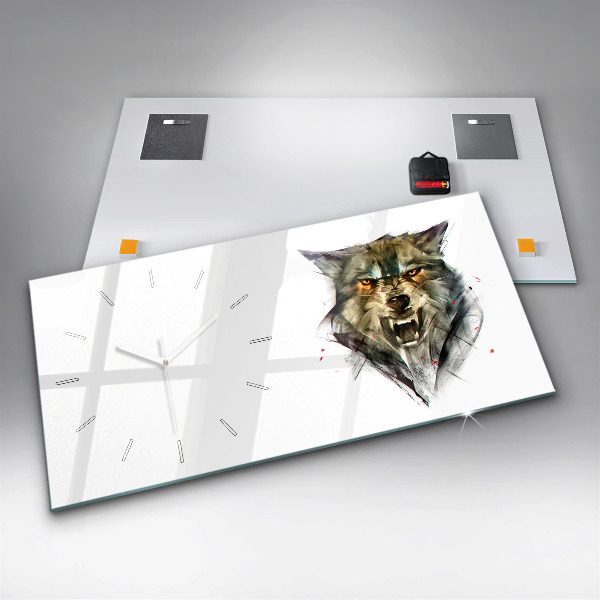 Reloj horizontal Retrato dibujado de un lobo
