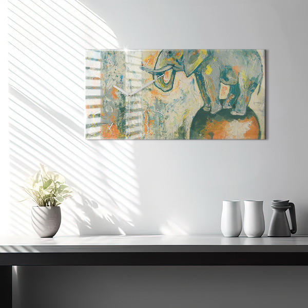 Reloj de cristal horizontal Postura del elefante pintado