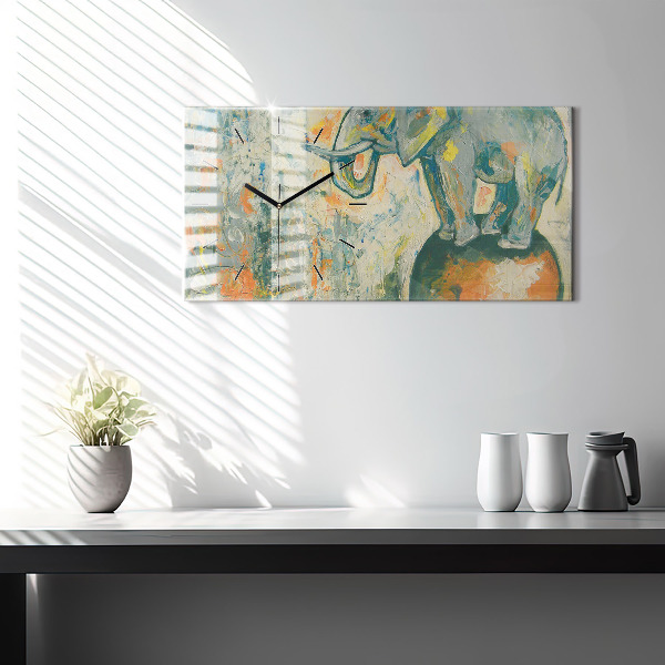 Reloj de cristal horizontal Postura del elefante pintado