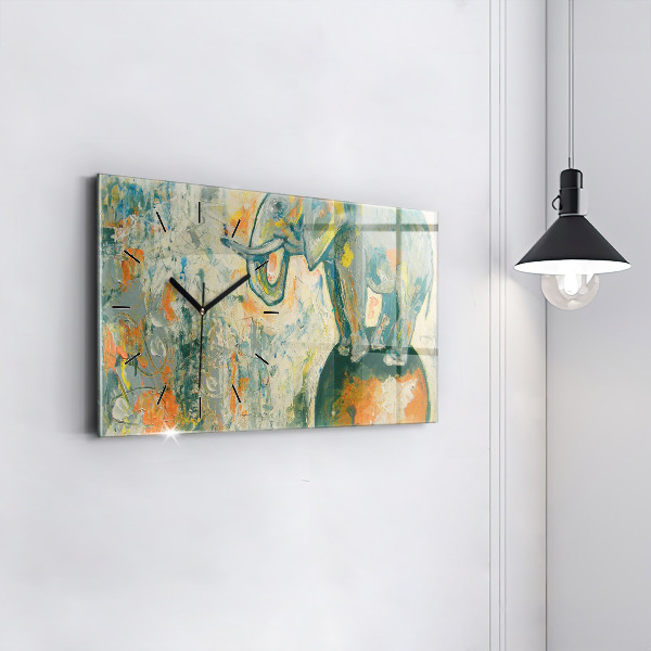 Reloj de cristal horizontal Postura del elefante pintado