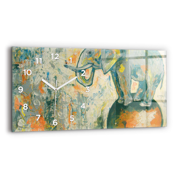 Reloj de cristal horizontal Postura del elefante pintado