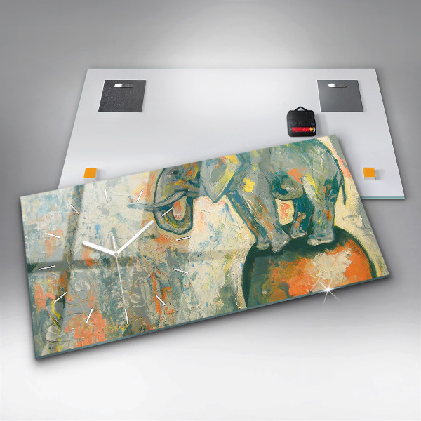 Reloj de cristal horizontal Postura del elefante pintado