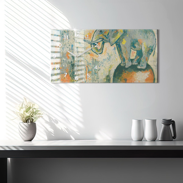 Reloj de cristal horizontal Postura del elefante pintado