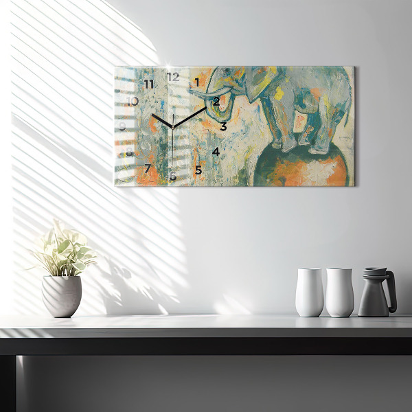 Reloj de cristal horizontal Postura del elefante pintado