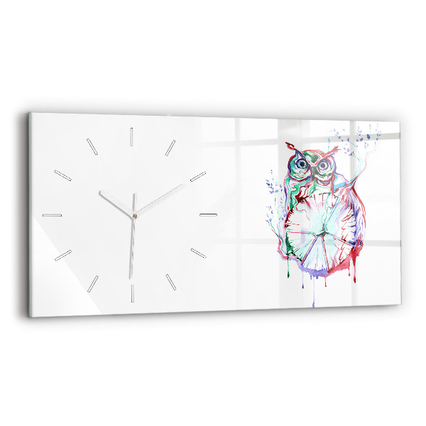 Reloj de cristal horizontal Ilustración de un búho y un reloj