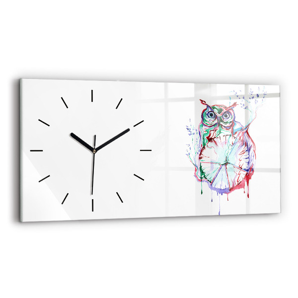 Reloj de cristal horizontal Ilustración de un búho y un reloj