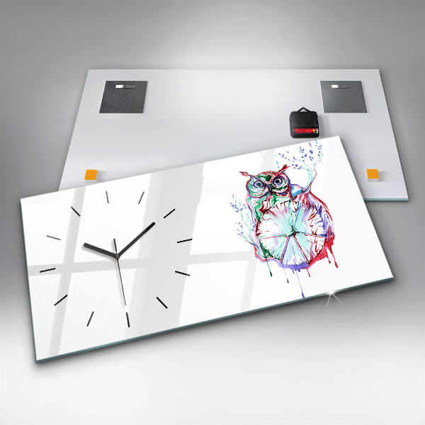 Reloj de cristal horizontal Ilustración de un búho y un reloj
