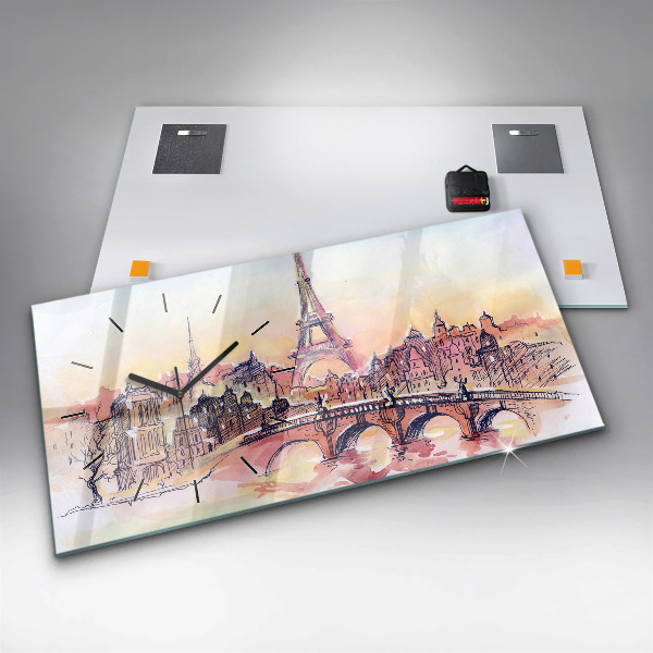 Reloj de cristal horizontal Paisaje pintado de París