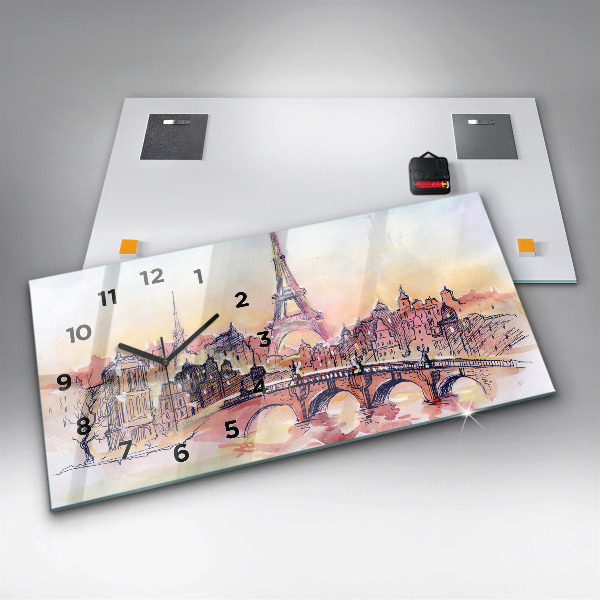 Reloj de cristal horizontal Paisaje pintado de París