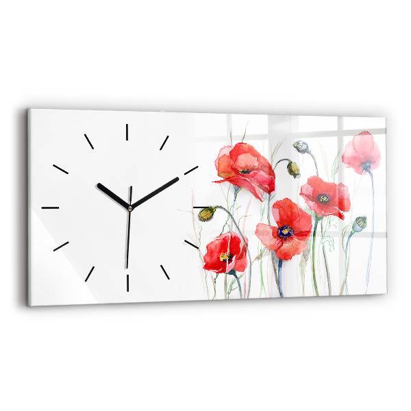 Reloj de cristal horizontal Amapolas rojas pintadas