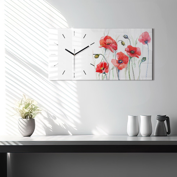 Reloj de cristal horizontal Amapolas rojas pintadas