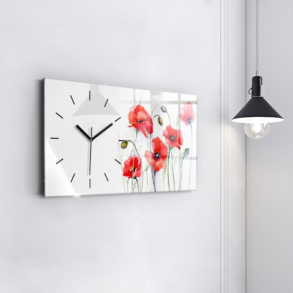 Reloj de cristal horizontal Amapolas rojas pintadas