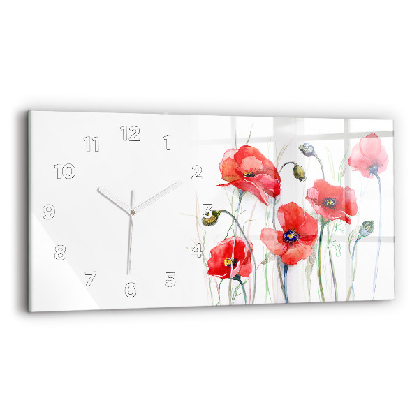 Reloj de cristal horizontal Amapolas rojas pintadas