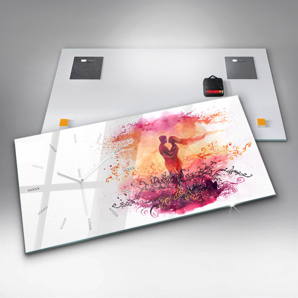 Reloj de cristal horizontal Acuarela de una pareja enamorada