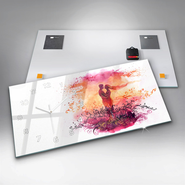 Reloj de cristal horizontal Acuarela de una pareja enamorada