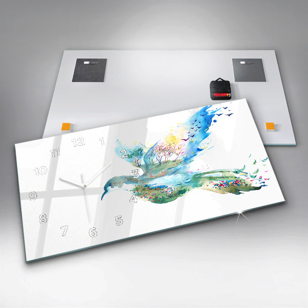 Reloj de cristal horizontal Abstracción de pájaro y primavera