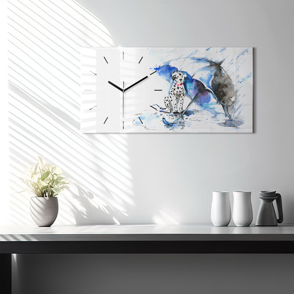 Reloj de cristal horizontal Dálmata y paraguas