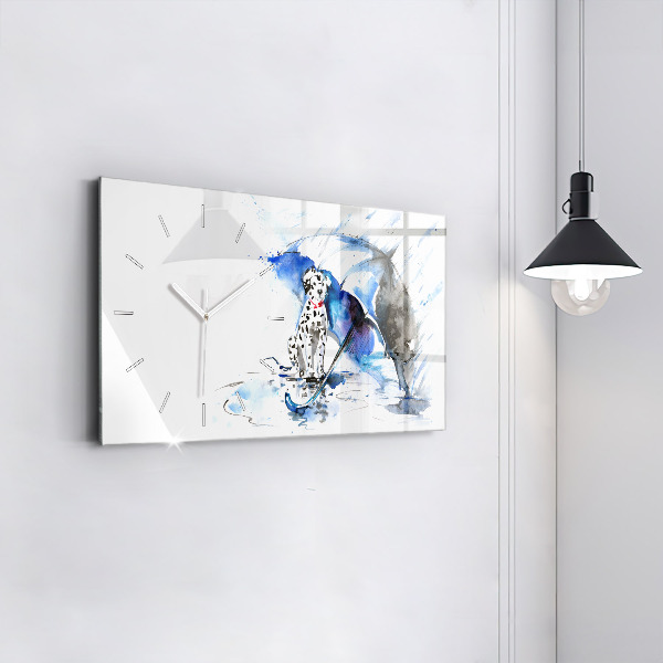 Reloj de cristal horizontal Dálmata y paraguas