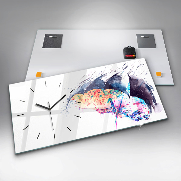 Reloj de cristal horizontal Paraguas y ciudad