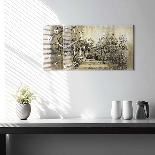 Reloj horizontal Parque y árboles en sepia