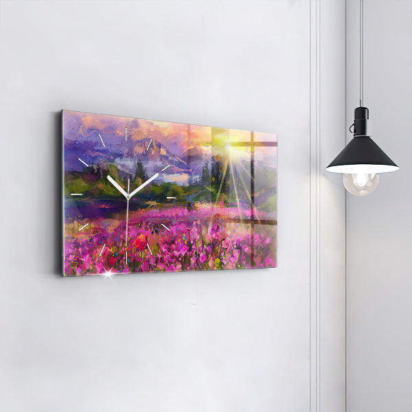 Reloj de cristal horizontal Paisaje de naturaleza y flores