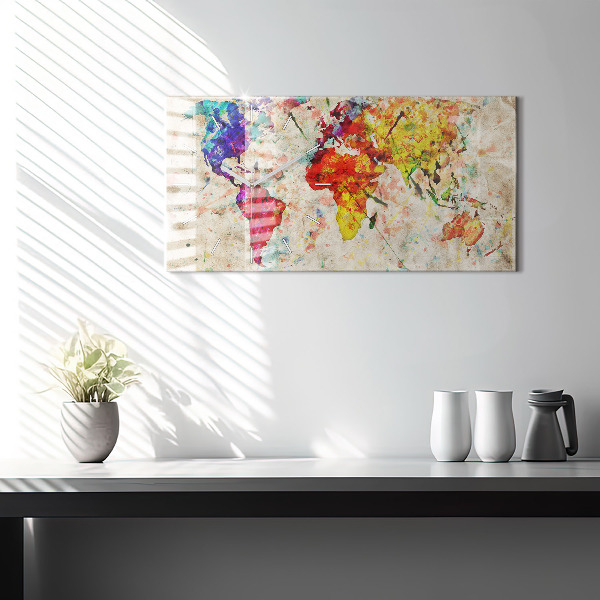 Reloj de cristal horizontal Mapamundi de colores